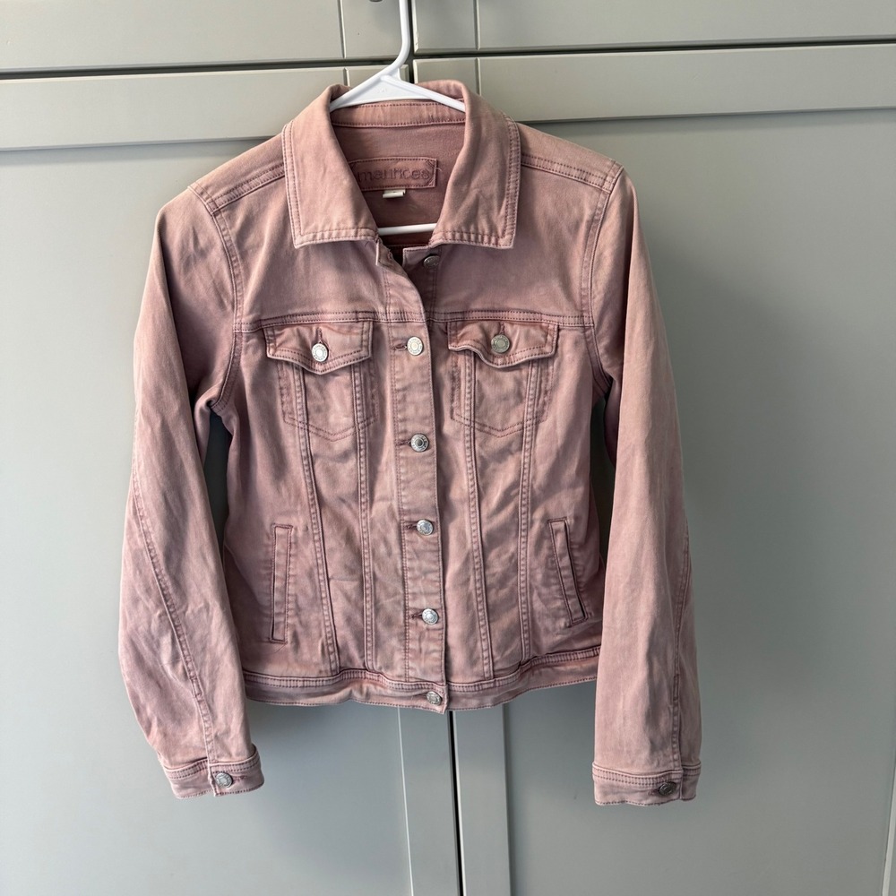 Maurices Womens Pink Denim Jacket Stretch Trucker Jean Coat Size S Small - Picture 7 of 8